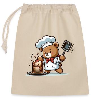 Pancakes vom Teddy - Verschließbarer Geschenkbeutel aus Baumwolle (25x30cm) - Natur - Vorne