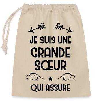 Grande Soeur Sœur Naissance Bébé Famille - Closable cotton gift bag (25x30cm) - nature - Front