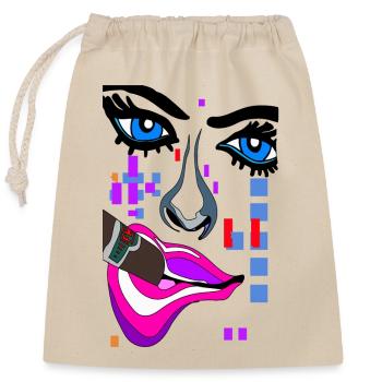 Les yeux se détachent avec la bouche nez face - Sac cadeau en coton avec cordon (25 x 30 cm) - nature - Devant