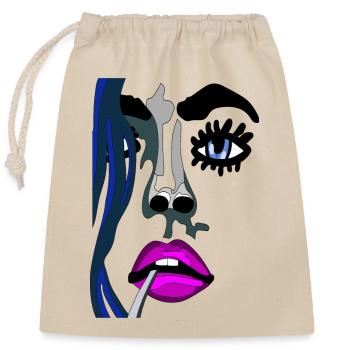 Face of a top model - pink mouth and blue eyes - Closable cotton gift bag (25x30cm) - nature - Front