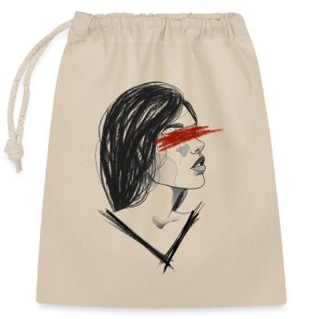 Woman Face Design sketch - Closable cotton gift bag (25x30cm) - nature - Front