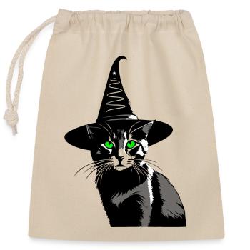 Katze grüne Augen Hexenhut Walpurgisnacht - Verschließbarer Geschenkbeutel aus Baumwolle (25x30cm) - Natur - Vorne