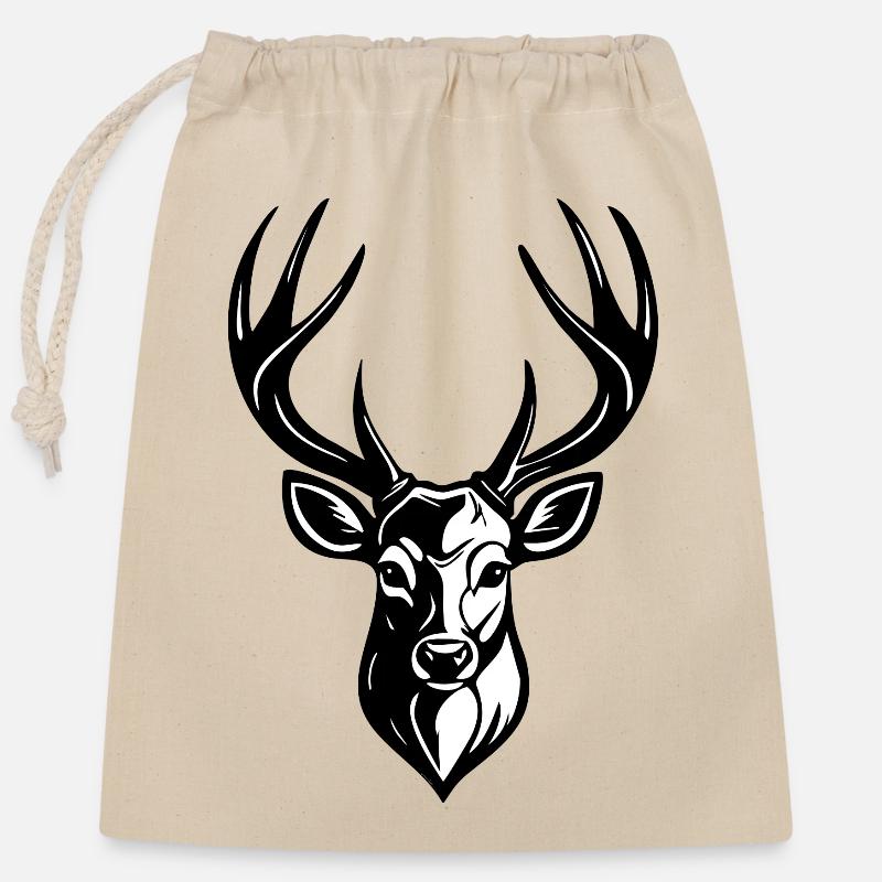 DEER HEAD - Closable cotton gift bag (25x30cm) - nature