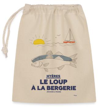 Art Naïf Hyères Loup Bergerie Plage - Sac cadeau en coton avec cordon (25 x 30 cm) - nature - Devant