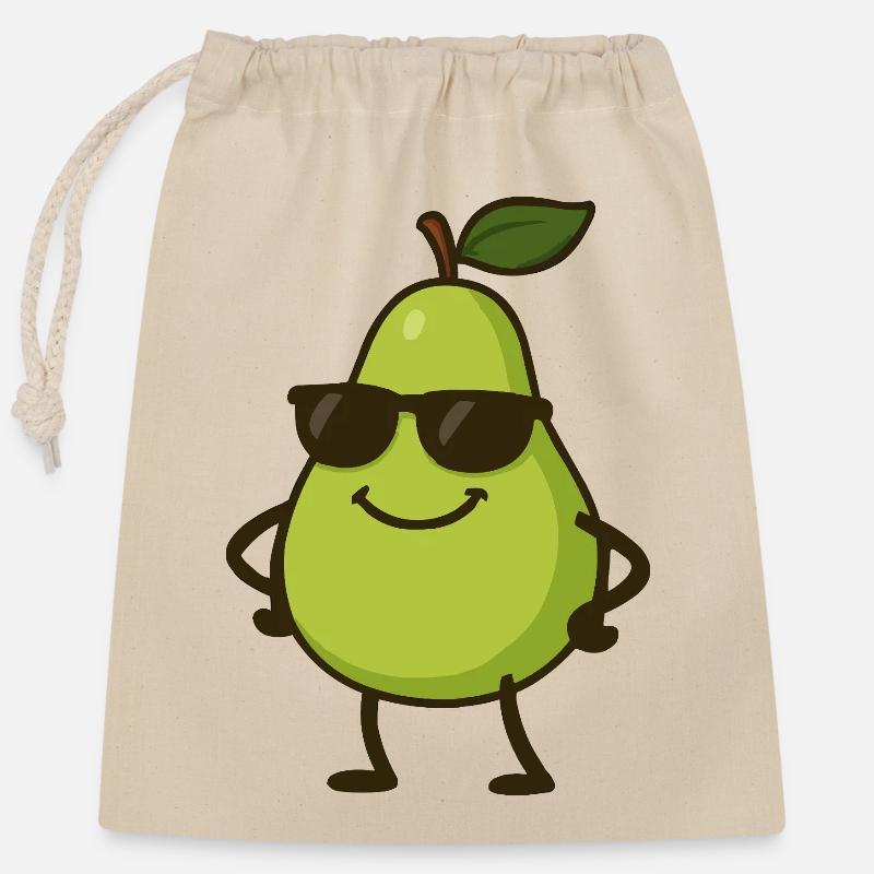 Poire Bande Dessinée Cool - Sac cadeau en coton avec cordon (25 x 30 cm) - nature