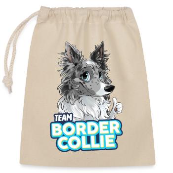 TEAM Border Collie Langhaar - Blau Merle - Verschließbarer Geschenkbeutel aus Baumwolle (25x30cm) - Natur - Vorne