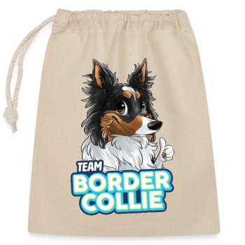 TEAM Border Collie Langhaar - Schwarz Tricolor - Verschließbarer Geschenkbeutel aus Baumwolle (25x30cm) - Natur - Vorne