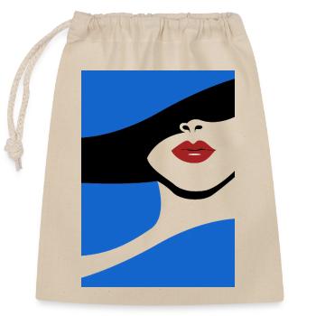 Minimalistische Lippenkunst im Blau - Verschließbarer Geschenkbeutel aus Baumwolle (25x30cm) - Natur - Vorne