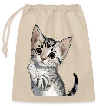 Cute kitten looking around the corner - Closable cotton gift bag (25x30cm) - nature - Front