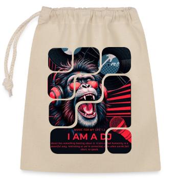 DJ monkey with headphones neon design - Closable cotton gift bag (25x30cm) - nature - Front