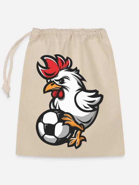 Hahn Fußball Comic - Verschließbarer Geschenkbeutel aus Baumwolle (25x30cm) - Natur