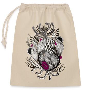 Black and white foliage with magenta accents - Closable cotton gift bag (25x30cm) - nature - Front