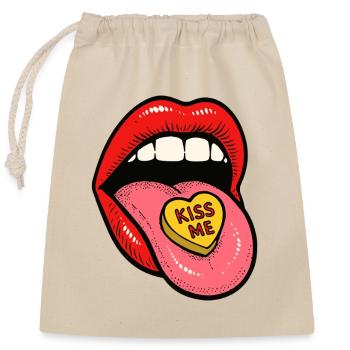 Lèvres Rouges Langue Bonbon Amour - Sac cadeau en coton avec cordon (25 x 30 cm) - nature - Devant