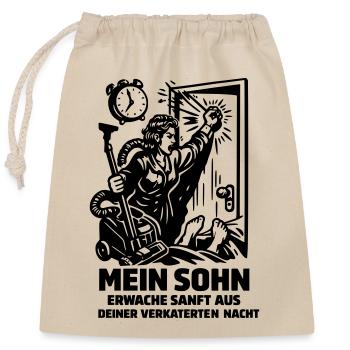 Scène drôle du fils qui se réveille mère fils - Sac cadeau en coton avec cordon (25 x 30 cm) - nature - Devant