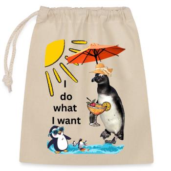 Ich mache, was ich will-  Pinguin Cocktail - Verschließbarer Geschenkbeutel aus Baumwolle (25x30cm) - Natur - Vorne