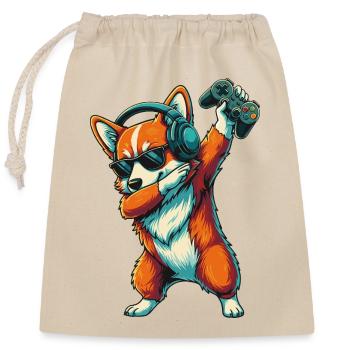 Chien Corgi joueur jouant à des jeux vidéo Art - Sac cadeau en coton avec cordon (25 x 30 cm) - nature - Devant