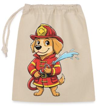 Löschhund Feuerwehrheld - Verschließbarer Geschenkbeutel aus Baumwolle (25x30cm) - Natur - Vorne