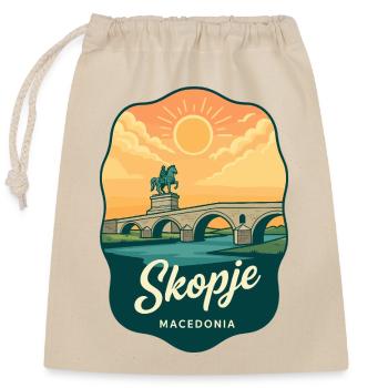 Skopje Steinbrücke Retro Sonnenuntergangs-Reiseabzeichen - Verschließbarer Geschenkbeutel aus Baumwolle (25x30cm) - Natur - Vorne