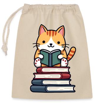 Cat reading a book - Closable cotton gift bag (25x30cm) - nature - Front