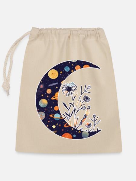 Space Universum Mond mit Blumen - Verschließbarer Geschenkbeutel aus Baumwolle (25x30cm) - Natur