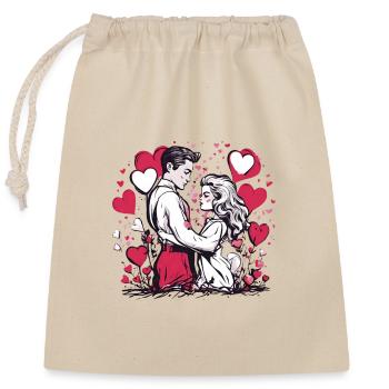 Étreinte éternelle - Couple romantique Coeurs d’amour rouges - Sac cadeau en coton avec cordon (25 x 30 cm) - nature - Devant