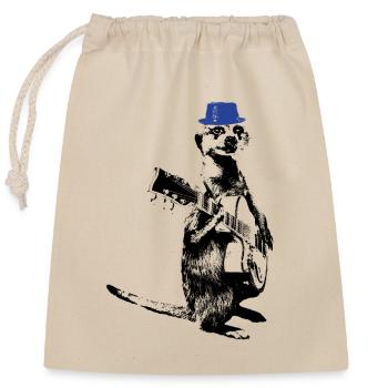 Meerkat Guitarplayer Blue Hat - Verschließbarer Geschenkbeutel aus Baumwolle (25x30cm) - Natur - Vorne