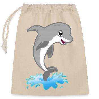Dauphin mignon sautant - Sac cadeau en coton avec cordon (25 x 30 cm) - nature - Devant