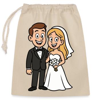 Brautpaar Ehepaar Hochzeit Comic - Verschließbarer Geschenkbeutel aus Baumwolle (25x30cm) - Natur - Vorne