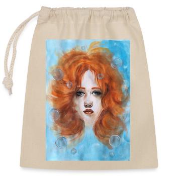 Redhead Woman Portrait Mermaid with Bubbles - Closable cotton gift bag (25x30cm) - nature - Front