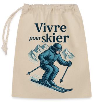 Live to Ski, Ski to Live - Closable cotton gift bag (25x30cm) - nature - Front