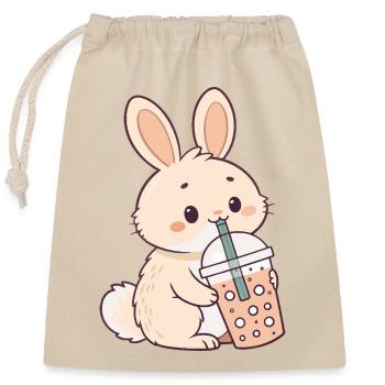 Rabbit Bubble Tea Sweet - Closable cotton gift bag (25x30cm) - nature - Front