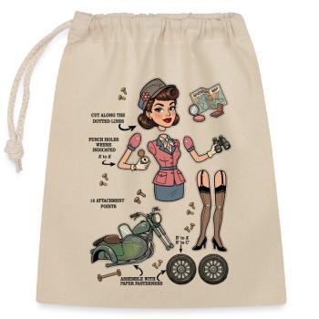 Vintage-Chic-Abenteurer-Papierpuppe - Verschließbarer Geschenkbeutel aus Baumwolle (25x30cm) - Natur - Vorne