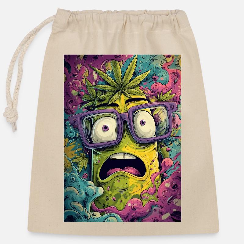 Psychedelische Ananas mit Brille - Verschließbarer Geschenkbeutel aus Baumwolle (25x30cm) - Natur