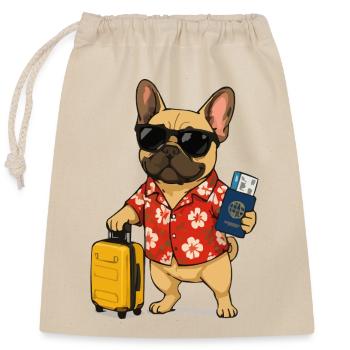 Hawaiianischer Bulldog mit Reisekoffer - Verschließbarer Geschenkbeutel aus Baumwolle (25x30cm) - Natur - Vorne