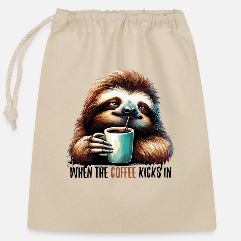 Sloth Coffee Kicks Gift - Closable cotton gift bag (25x30cm) - nature