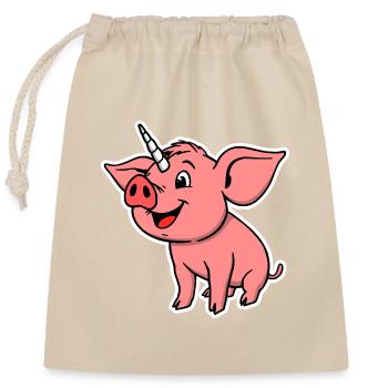 Ein Schwein mit Horn? - Verschließbarer Geschenkbeutel aus Baumwolle (25x30cm) - Natur - Vorne