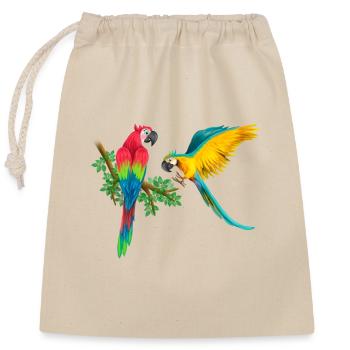 Macaw's parrot playing love and friendship on the branch - Closable cotton gift bag (25x30cm) - nature - Front