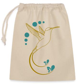 Colibri jaune avec ornements - Sac cadeau en coton avec cordon (25 x 30 cm) - nature - Devant
