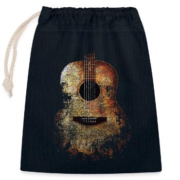 GUITARE ACOUSTIQUE VINTAGE EN DÉTRESSE ROCK AND ROLL - Sac cadeau en coton avec cordon (25 x 30 cm) - bleu marine - Devant