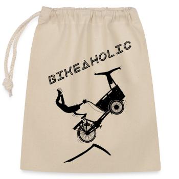 Bikeaholic lasten Rad Schwarz - Verschließbarer Geschenkbeutel aus Baumwolle (25x30cm) - Natur - Vorne