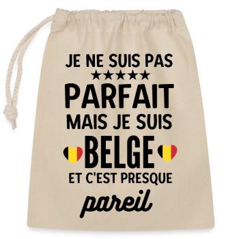 Cœur bicolore Minimal sur Noir belge  - Sac cadeau en coton avec cordon (25 x 30 cm) - nature - Devant