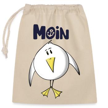 Möwe Moin Anker - Verschließbarer Geschenkbeutel aus Baumwolle (25x30cm) - Natur - Vorne