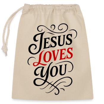 Jesus loves you - Closable cotton gift bag (25x30cm) - nature - Front