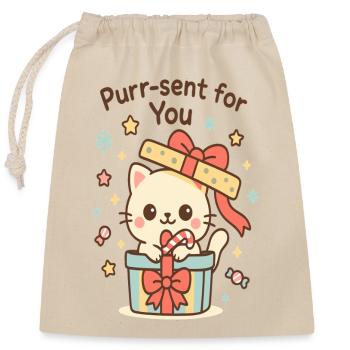 Purr-sent für Dich - Katze - Verschließbarer Geschenkbeutel aus Baumwolle (25x30cm) - Natur - Vorne