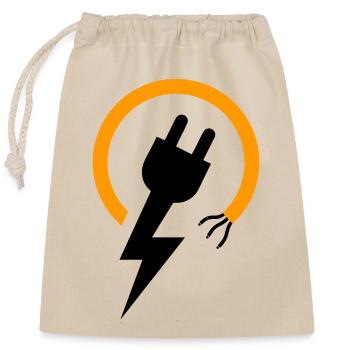 Elektriker Logo mit Blitz und Stecker - Verschließbarer Geschenkbeutel aus Baumwolle (25x30cm) - Natur - Vorne