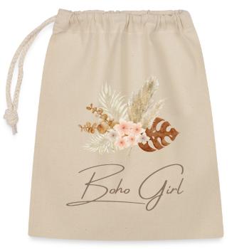 Boho Girl Floral Wreath - Closable cotton gift bag (25x30cm) - nature - Front