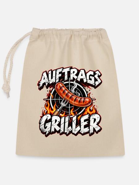Auftragsgriller Feuer Wurst Action - Verschließbarer Geschenkbeutel aus Baumwolle (25x30cm) - Natur