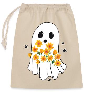 Halloween Geist, süßes Gespenst mit Herbstblumen - Verschließbarer Geschenkbeutel aus Baumwolle (25x30cm) - Natur - Vorne