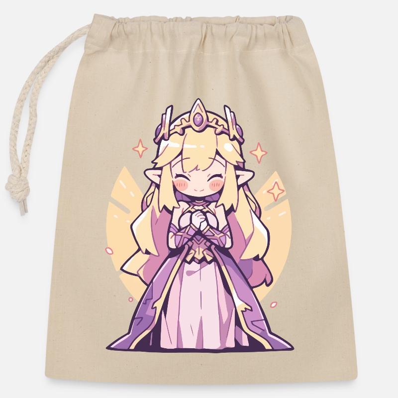Süße Chibi Prinzessin - Niedliches Märchen-Design - Verschließbarer Geschenkbeutel aus Baumwolle (25x30cm) - Natur