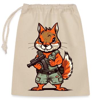 Eichhörnchen bis an die Zähne bewaffnet - Verschließbarer Geschenkbeutel aus Baumwolle (25x30cm) - Natur - Vorne